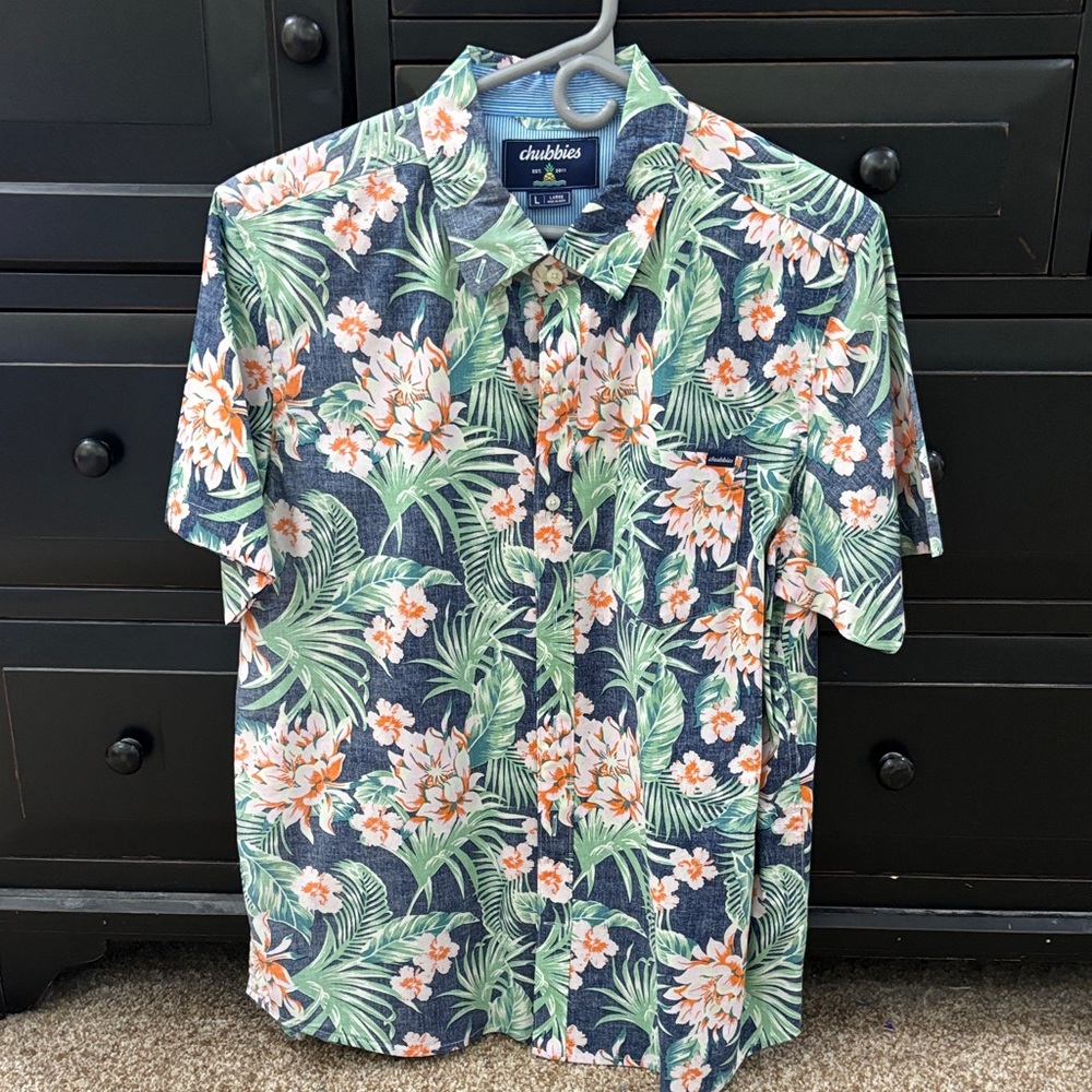 Chubbies Men's Floral Button Down Shirt - Green and Orange